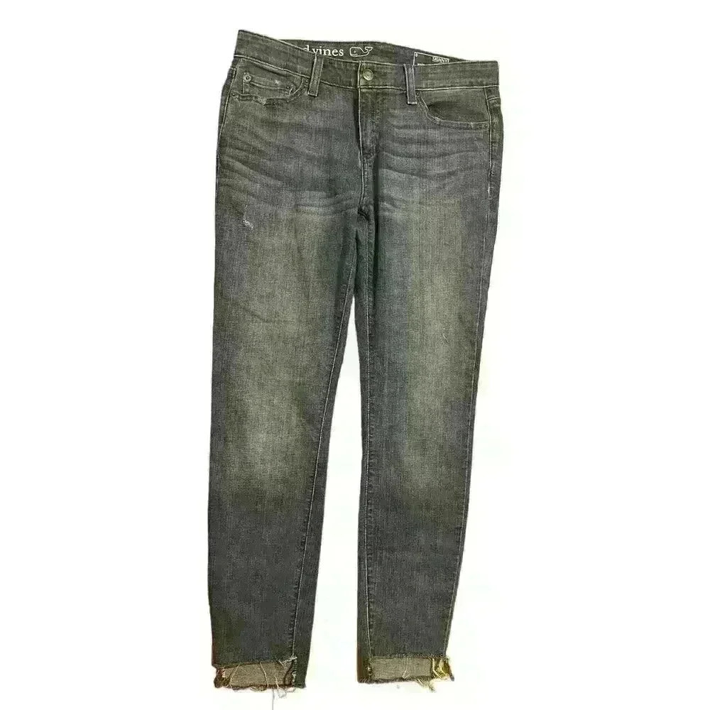 Vineyard Vines Women’s Skinny Jeans Size 8 Denim Stretch Distressed Raw Hem Mid